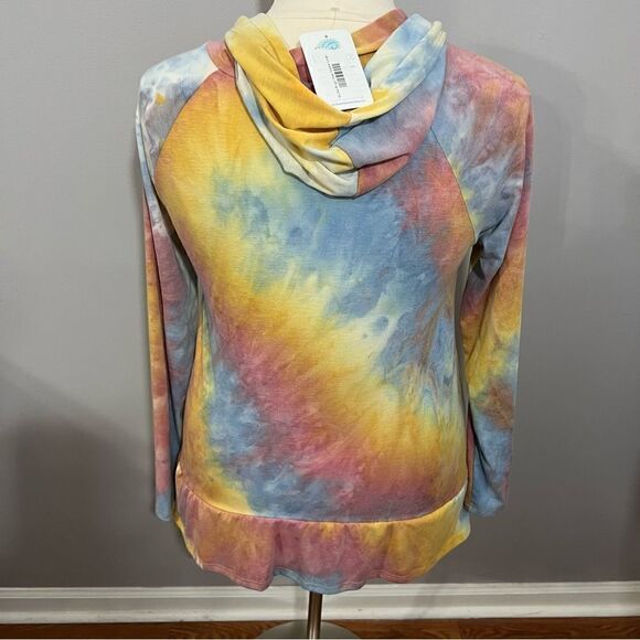 NWT Sew In Love Boutique Tie Dye soft hoodie with ruffle - L - Picture 9 of 14